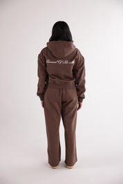 Damen-Kapuzenpullover mit Emblem und Reißverschluss – Kakaobraun