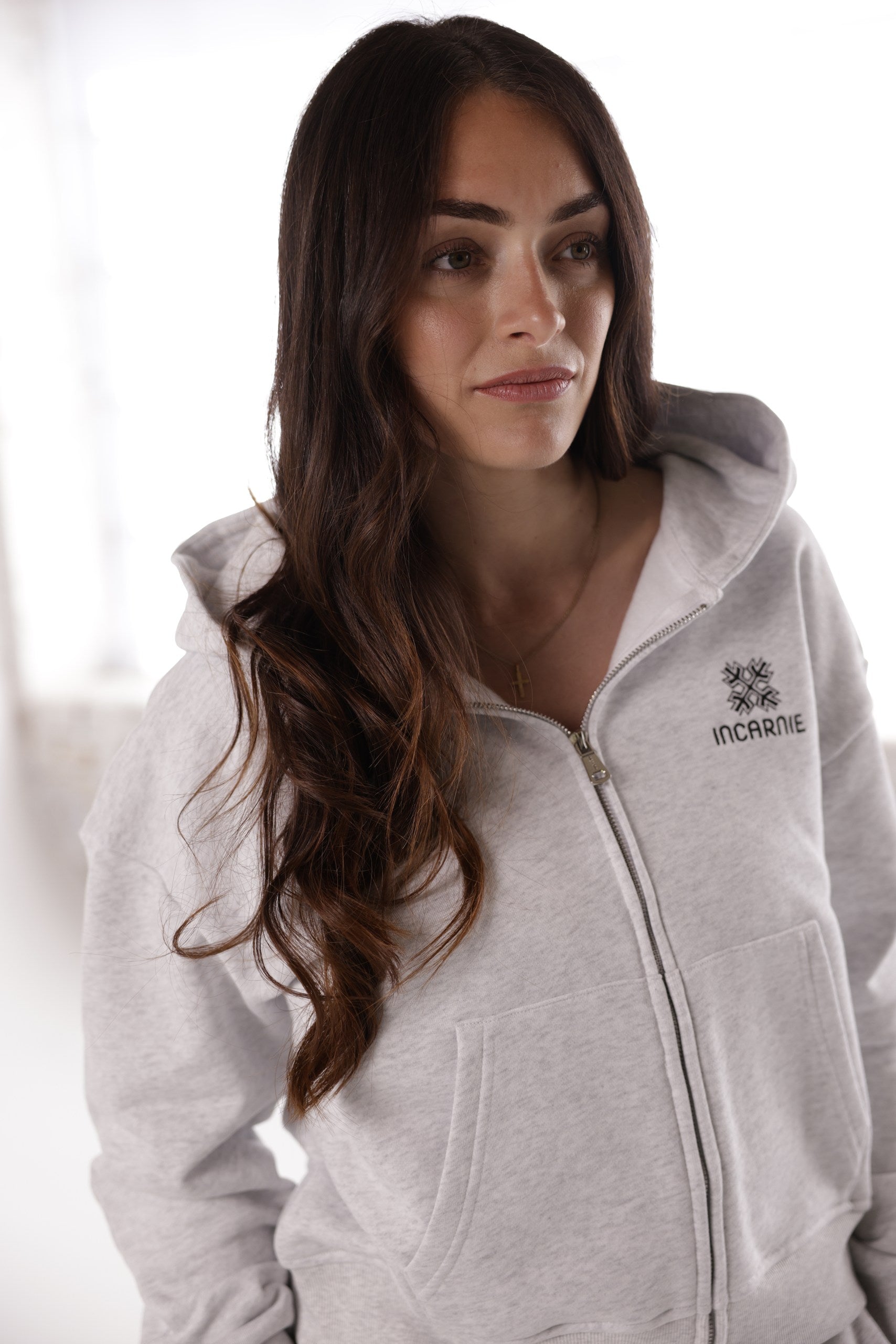 WOMEN'S EMBLEM ZIP HOODIE – GREY MARL