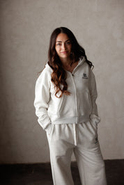 FELPA CON ZIP E LOGO DA DONNA – GREIGE