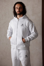 Herren-Kapuzenpullover mit Emblem und Reißverschluss – Grau meliert