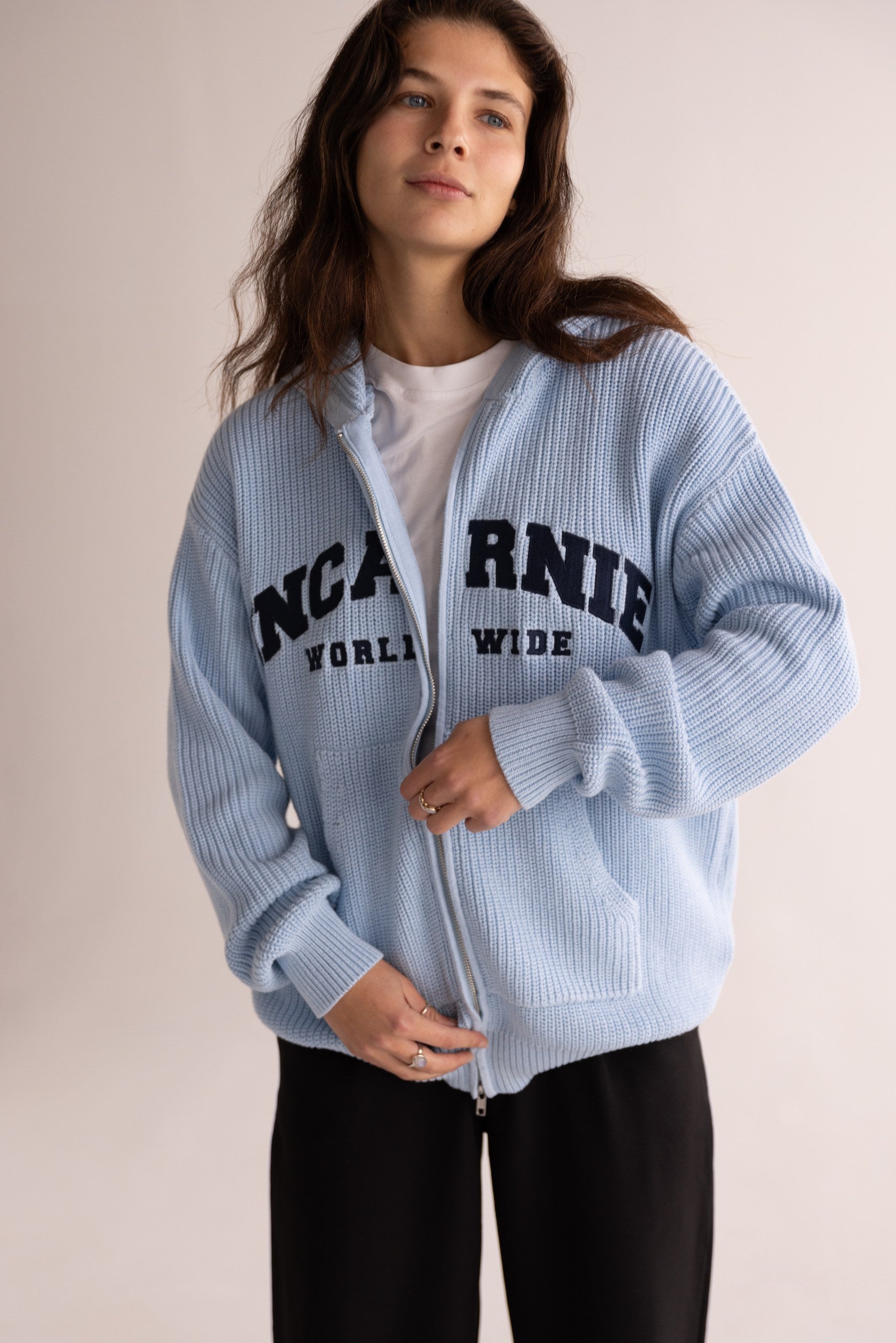 WORLDWIDE HEAVYWEIGHT KNIT HOODIE - BABY BLUE