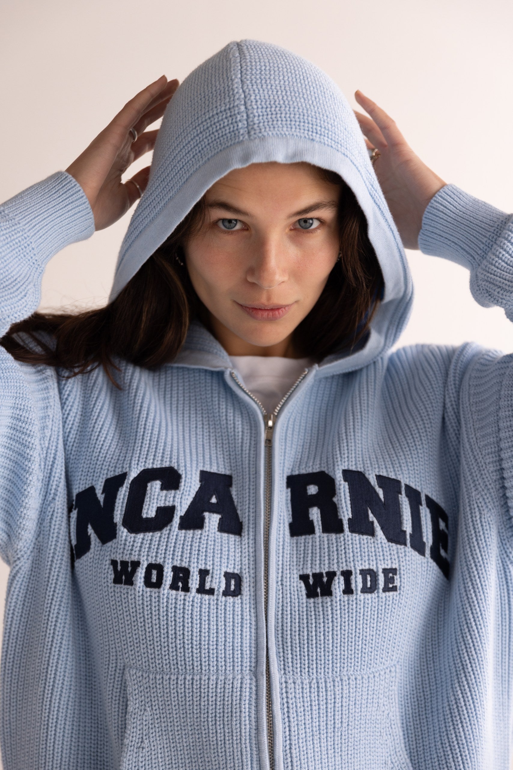 WORLDWIDE HEAVYWEIGHT KNIT HOODIE - BABY BLUE