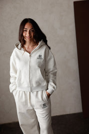 FELPA CON ZIP E LOGO DA DONNA – GREIGE