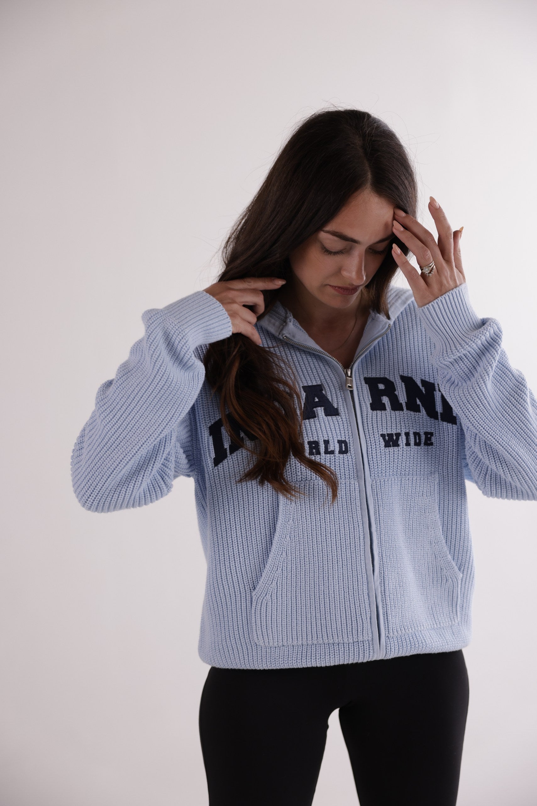 WORLDWIDE HEAVYWEIGHT KNIT HOODIE - BABY BLUE