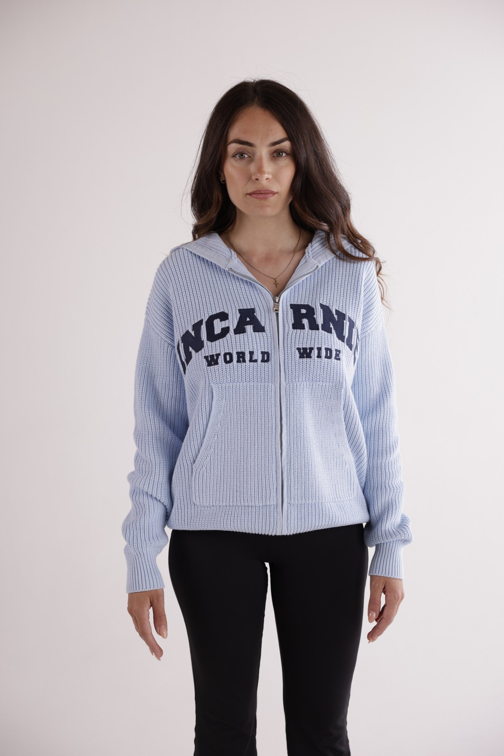 WORLDWIDE HEAVYWEIGHT KNIT HOODIE - BABY BLUE