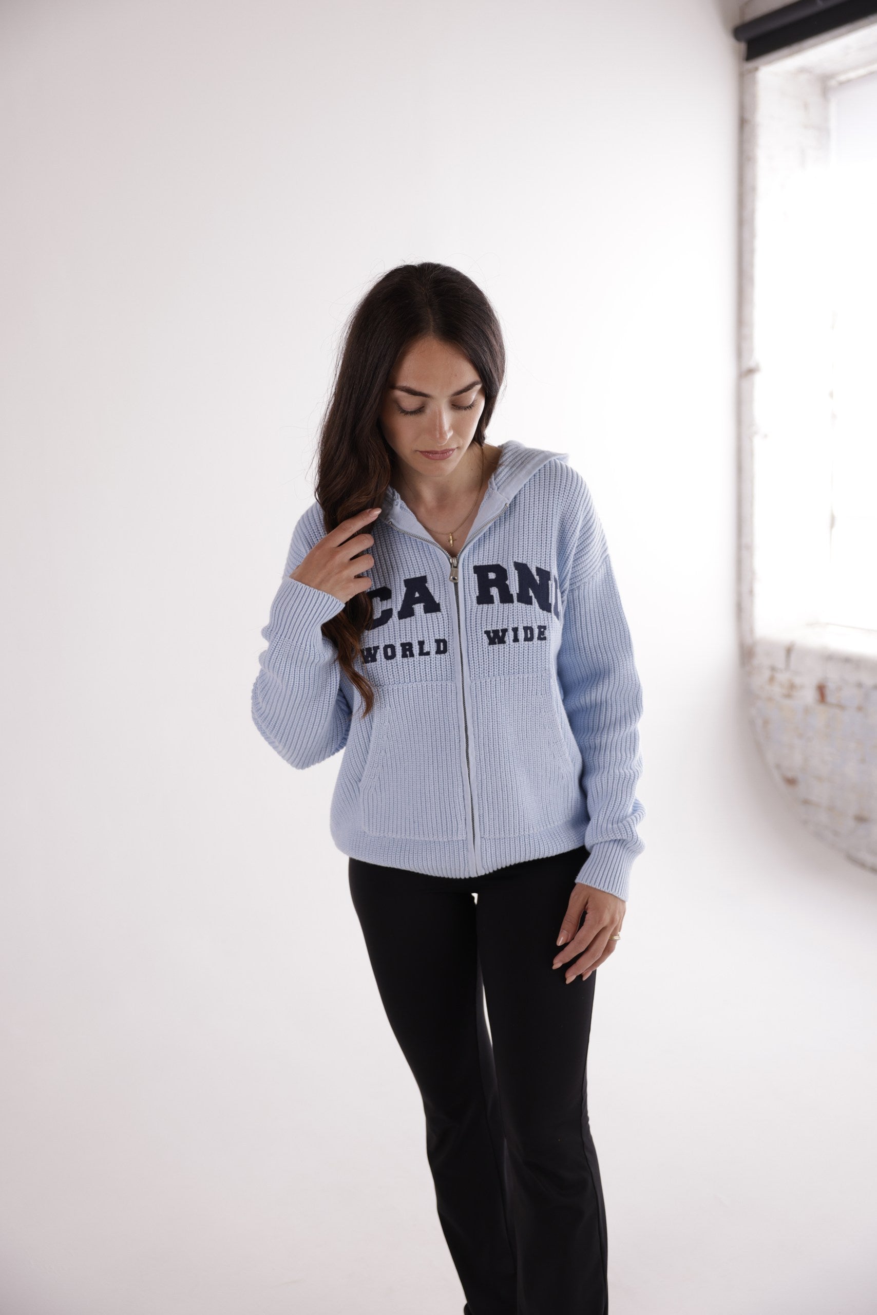 WORLDWIDE HEAVYWEIGHT KNIT HOODIE - BABY BLUE