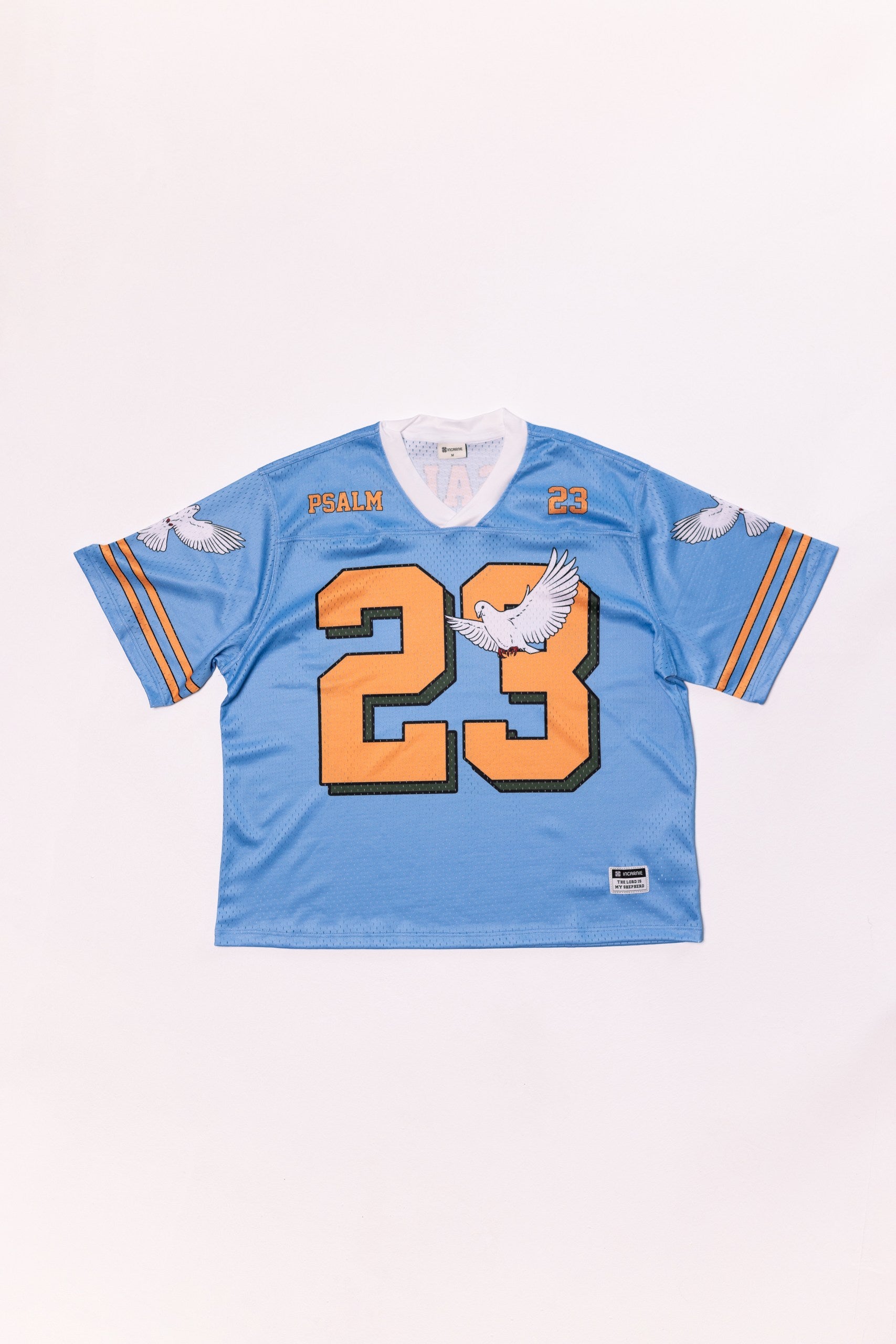 Light blue sports jersey with orange number 23 on a white background
