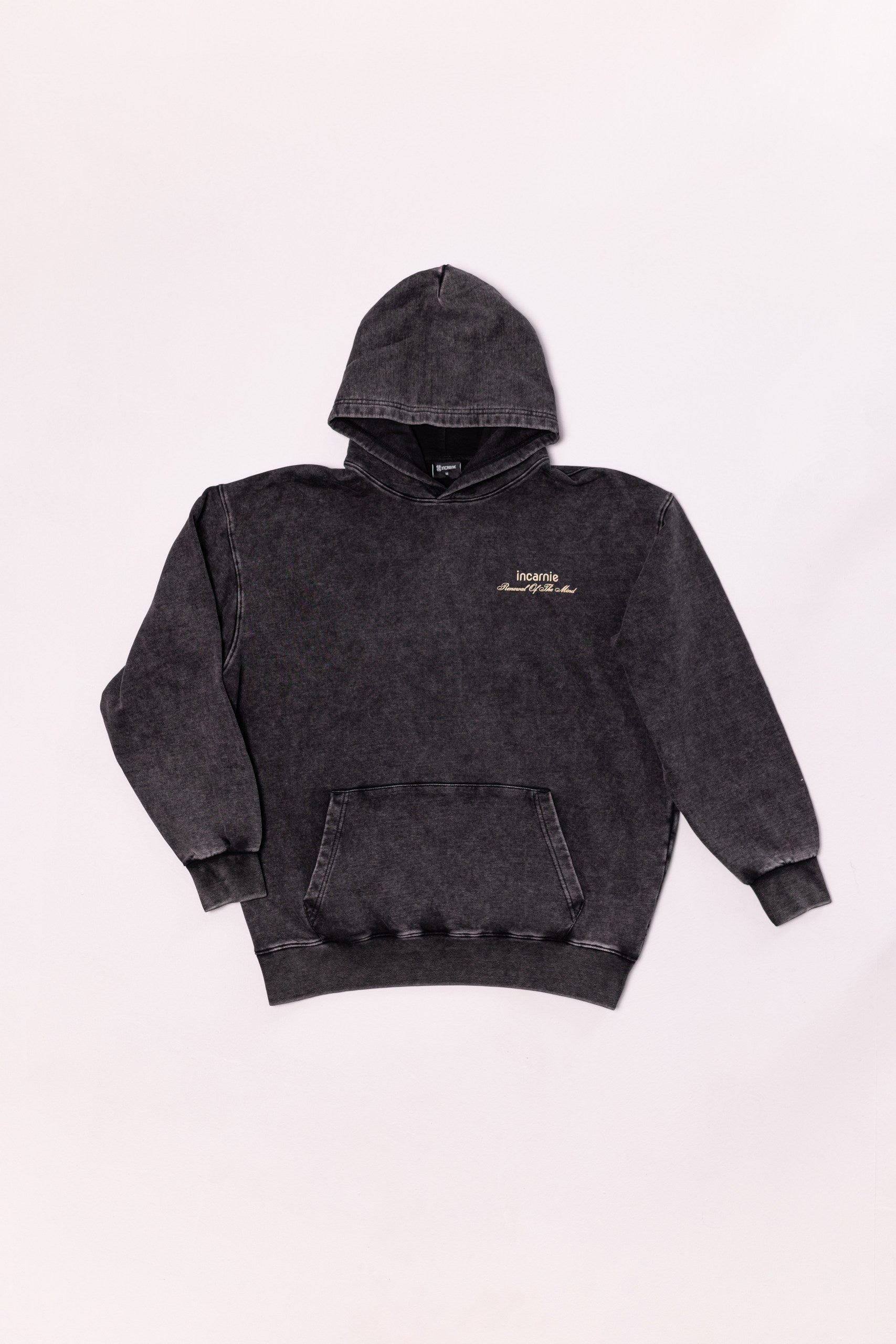Black hoodie with text on a white background