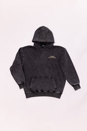 Black hoodie with text on a white background
