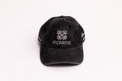 Black cap with Incarnie logo on a white background