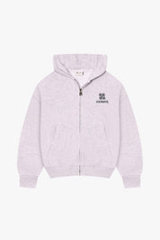 Damen-Kapuzenpullover mit Emblem und Reißverschluss – Grau meliert