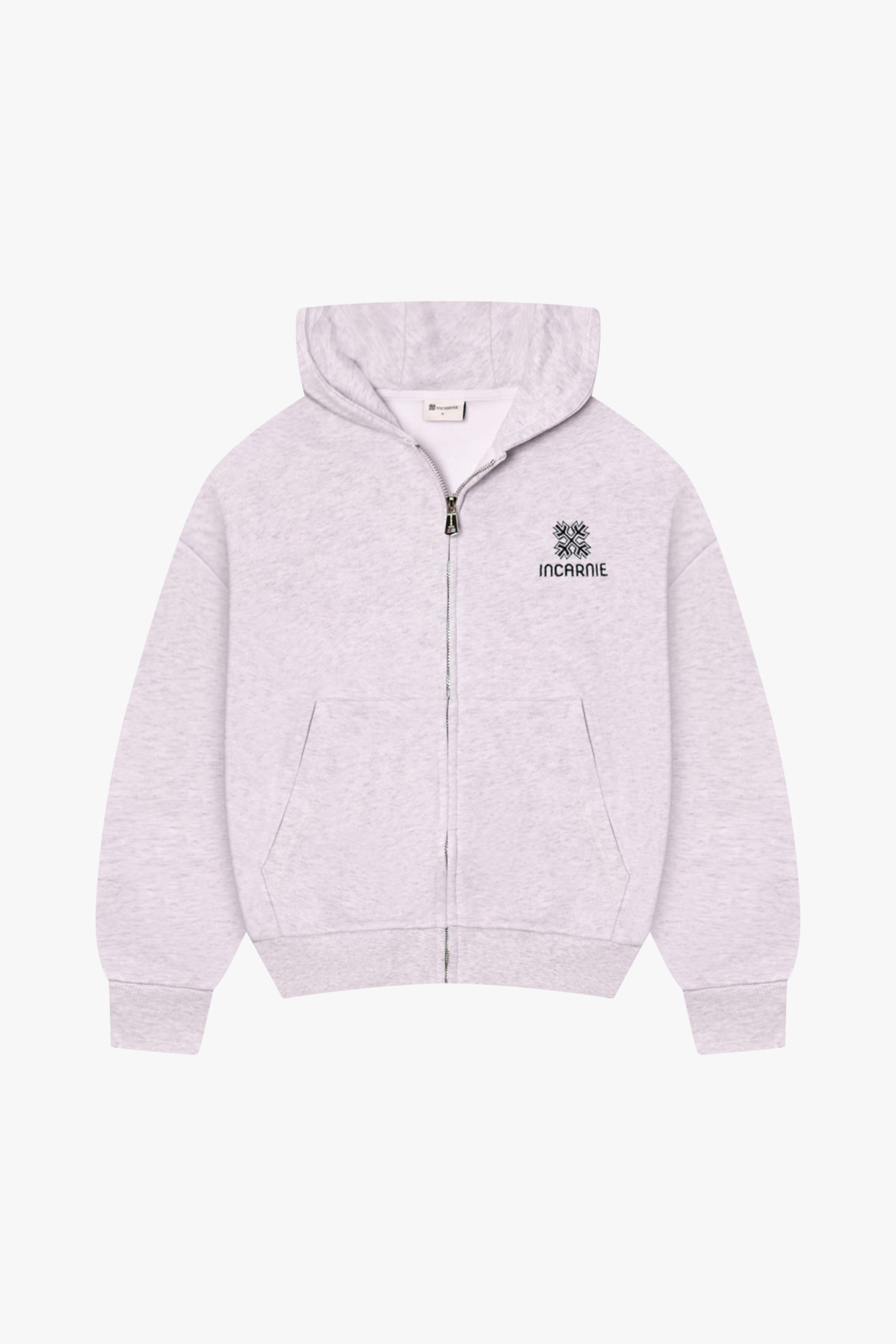 Damen-Kapuzenpullover mit Emblem und Reißverschluss – Grau meliert