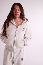 WOMEN'S EMBLEM ZIP HOODIE – GREIGE